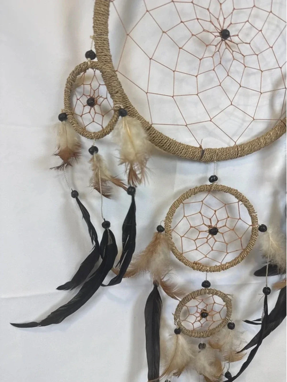 Large Boho Dream Catcher Wall Hanging Black Feather Neutral Decor